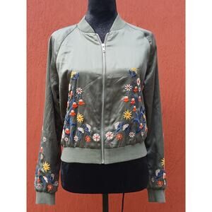Satin Embroidered Bomber Jacket Boho Hippy Festival XS
